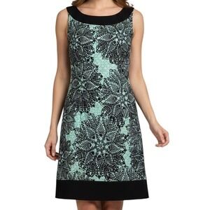 Connected Apparel Mint Green black Floral Mini Lace Sheath Dress Size 8 NWOT